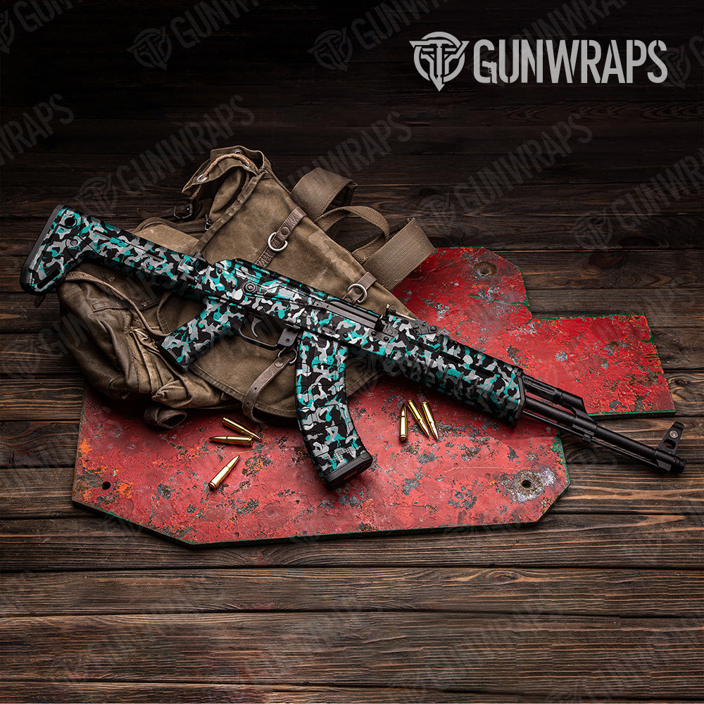 Ragged Tiffany Blue Tiger Camo AK 47 Gun Skin Vinyl Wrap