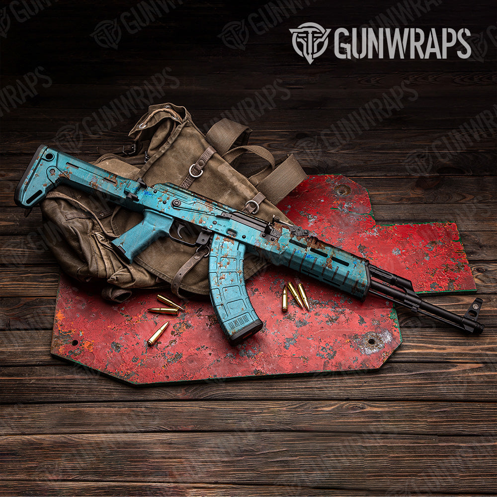 Rust 3D Tiffany Blue AK 47 Gun Skin Vinyl Wrap