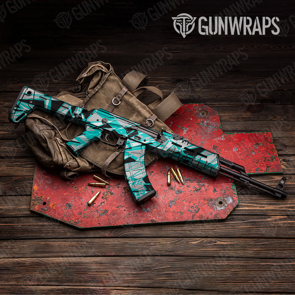 Sharp Tiffany Blue Tiger Camo AK 47 Gun Skin Vinyl Wrap
