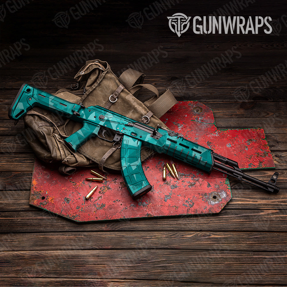 Shattered Elite Tiffany Blue Camo AK 47 Gun Skin Vinyl Wrap