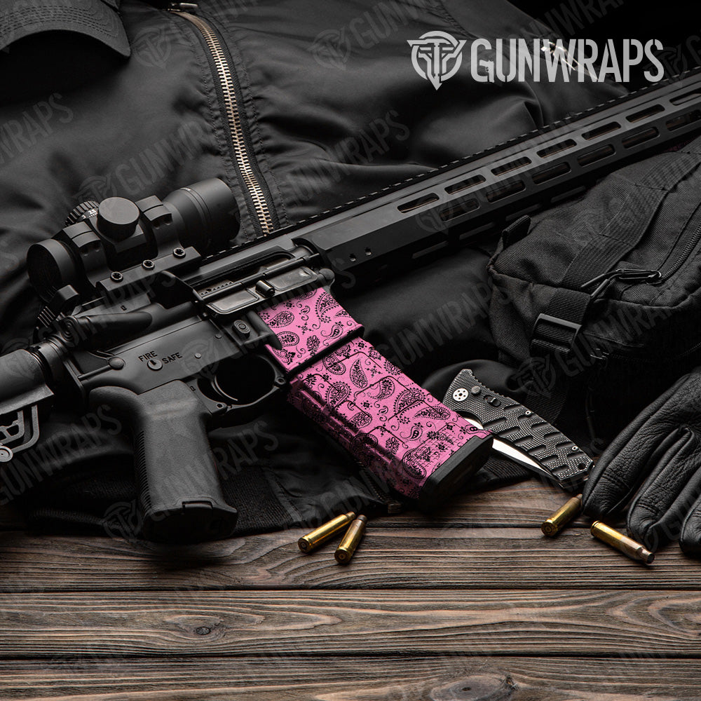 Bandana Pink Black AR 15 Mag & Mag Well Gun Skin Vinyl Wrap