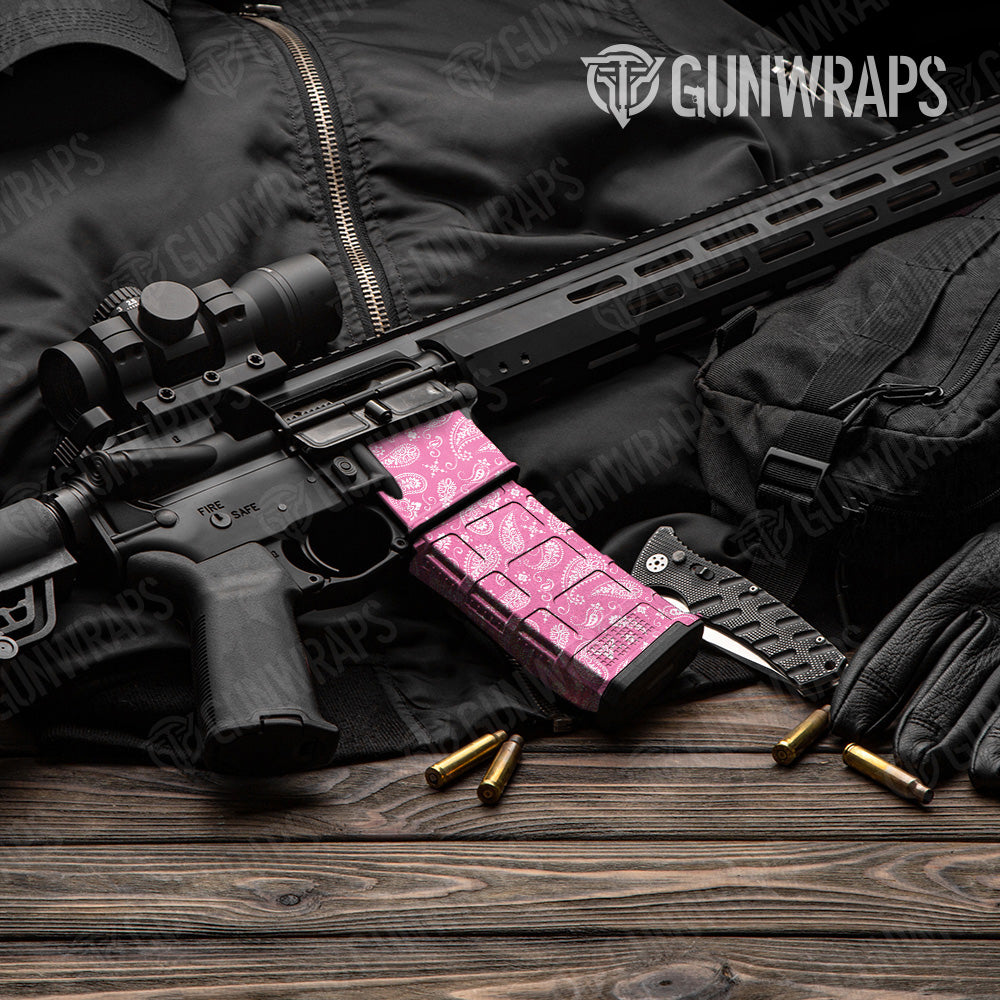 Bandana Pink White AR 15 Mag & Mag Well Gun Skin Vinyl Wrap