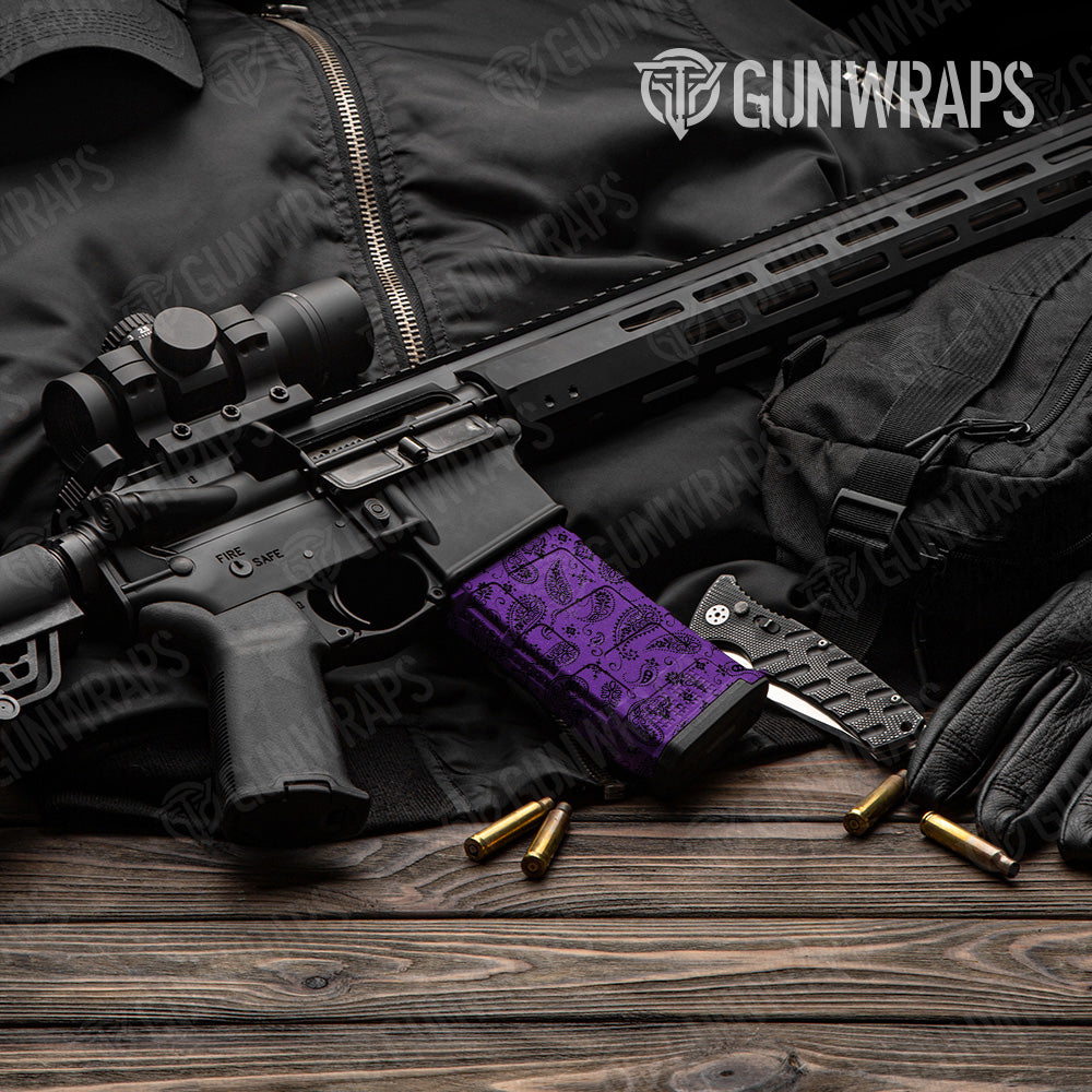 Bandana Purple Black AR 15 Mag Gun Skin Vinyl Wrap