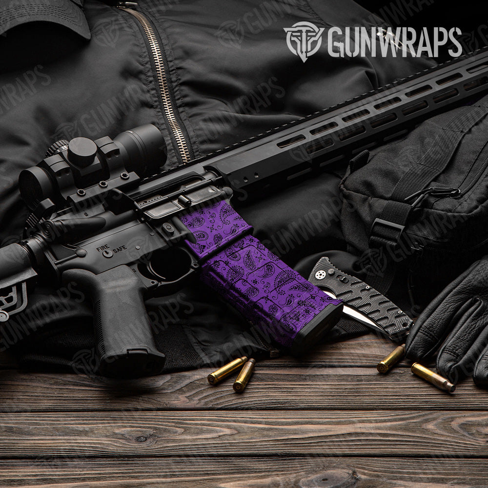 Bandana Purple Black AR 15 Mag & Mag Well Gun Skin Vinyl Wrap