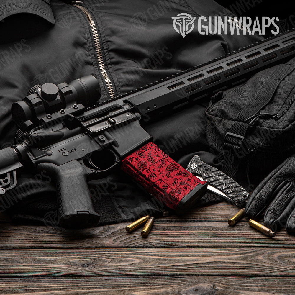 Bandana Red Black AR 15 Mag Gun Skin Vinyl Wrap