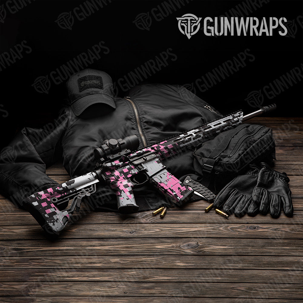 Broken Plaid Pink Camo AR 15 Gun Skin Vinyl Wrap