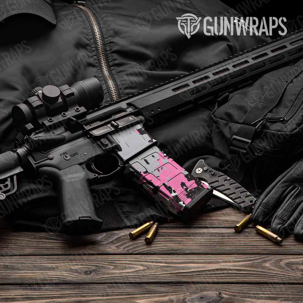 Broken Plaid Pink Camo AR 15 Mag & Mag Well Gun Skin Vinyl Wrap