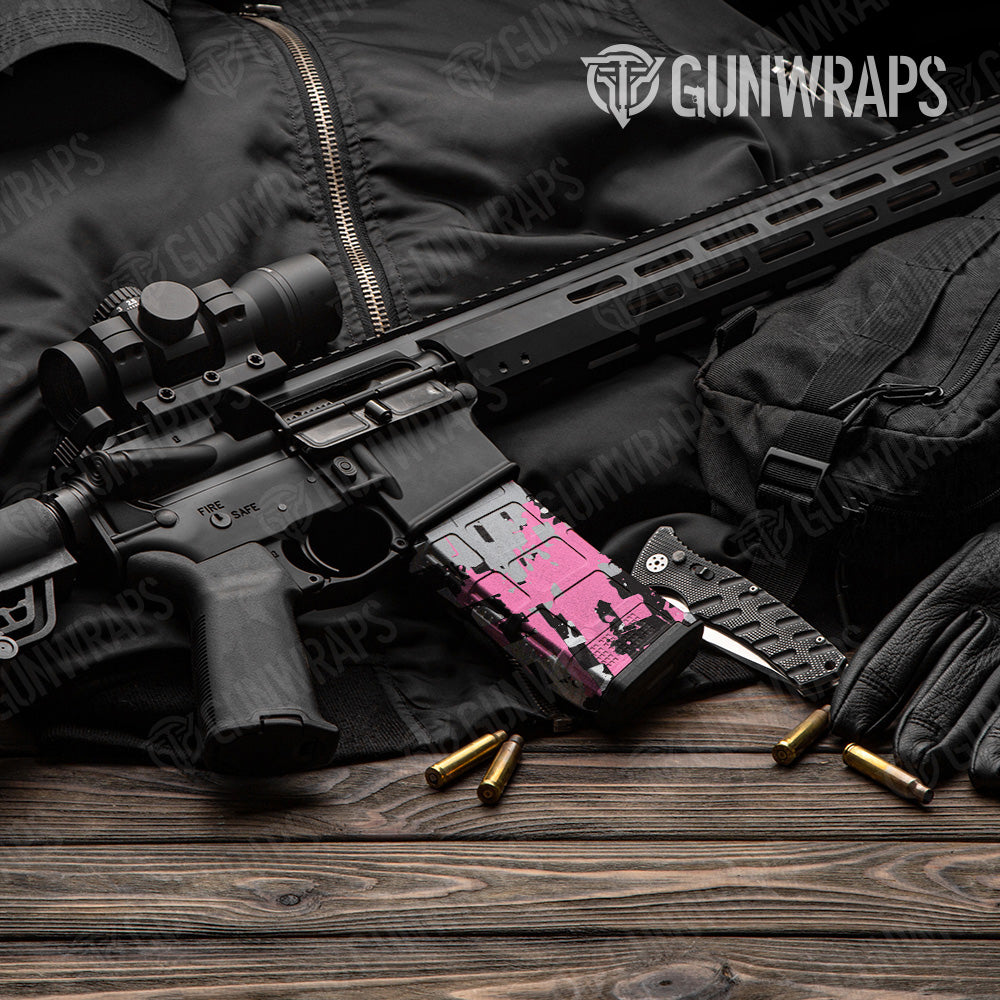 Broken Plaid Pink Camo AR 15 Mag Gun Skin Vinyl Wrap