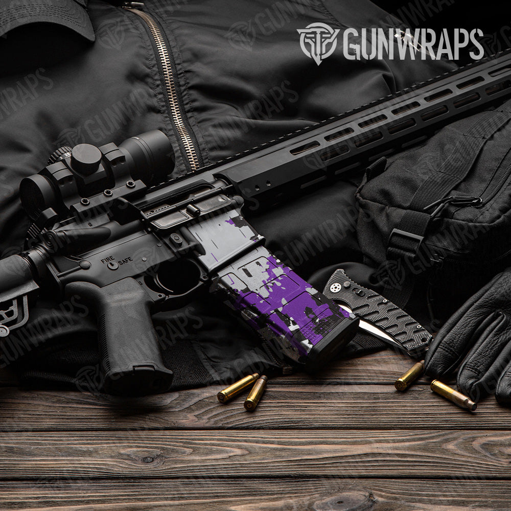 Broken Plaid Purple Camo AR 15 Mag & Mag Well Gun Skin Vinyl Wrap