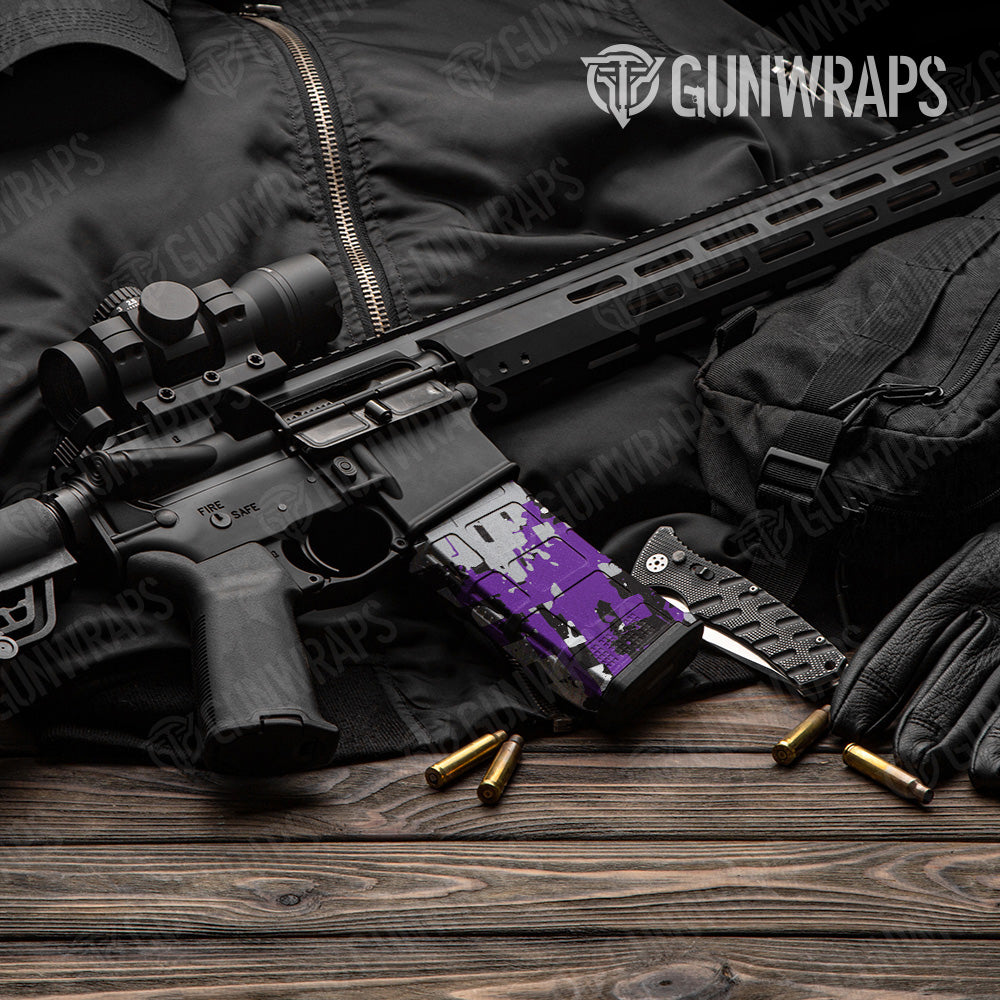 Broken Plaid Purple Camo AR 15 Mag Gun Skin Vinyl Wrap