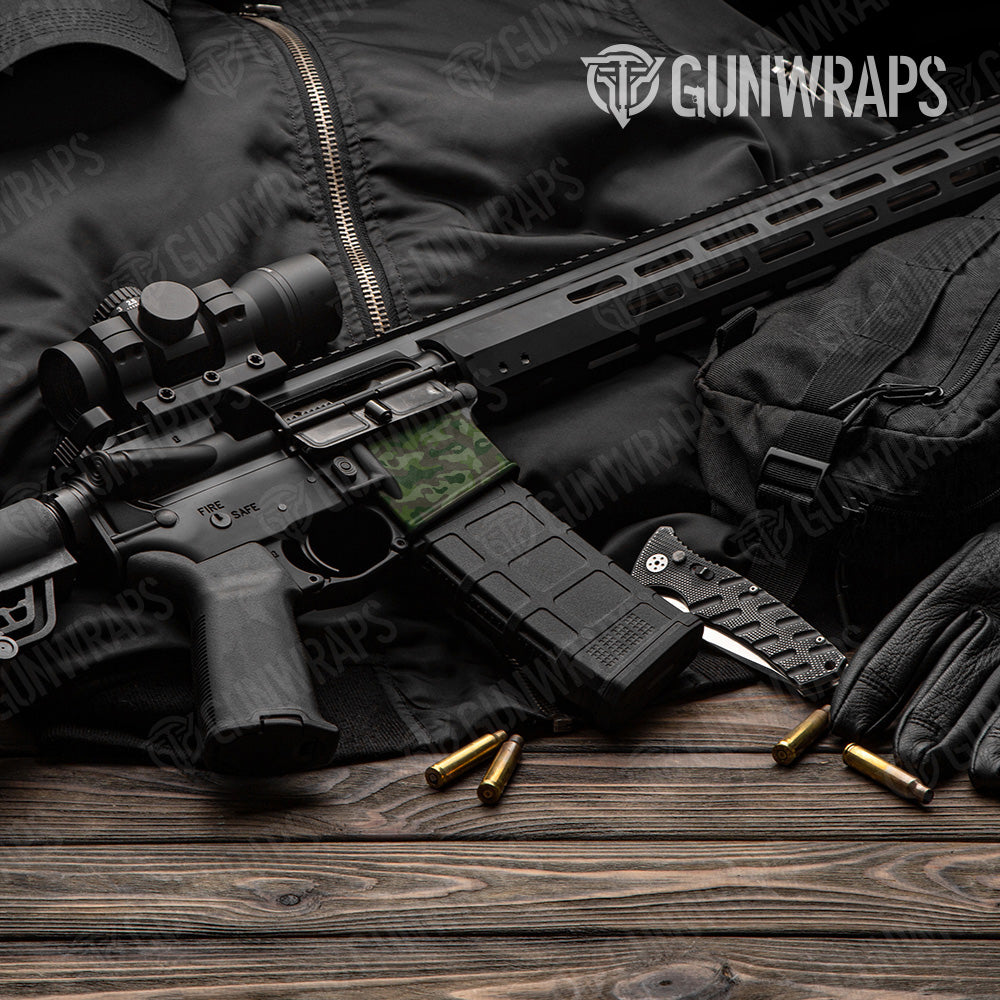Classic Army Dark Green Camo AR 15 Mag Well Gun Skin Vinyl Wrap