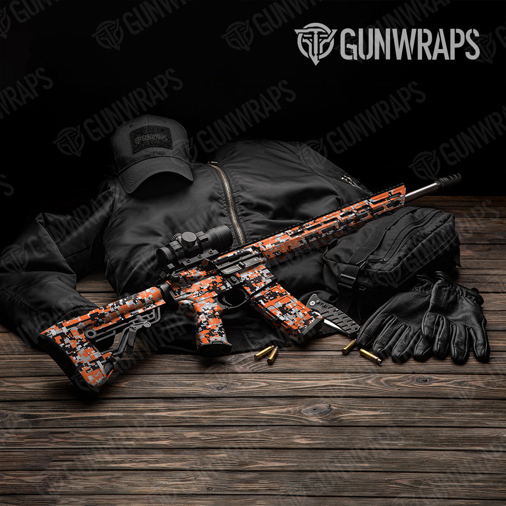 Digital Orange Tiger Camo AR 15 Gun Skin Vinyl Wrap