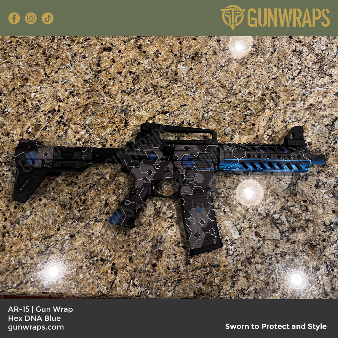 AR 15 Hex DNA Blue Gun Skin Vinyl Wrap