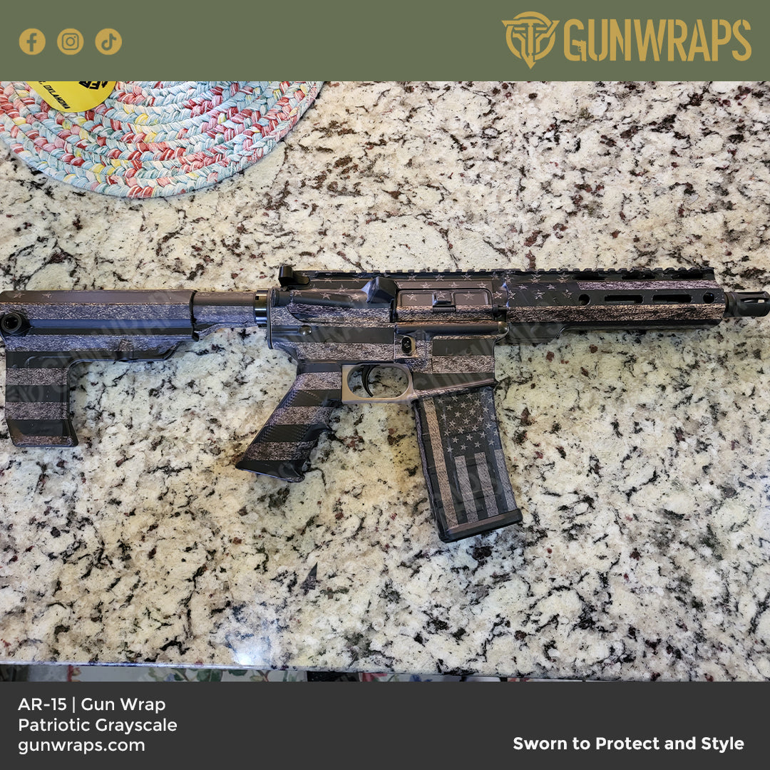 AR 15 Patriotic Gray Scale Flag Gun Skin Vinyl Wrap
