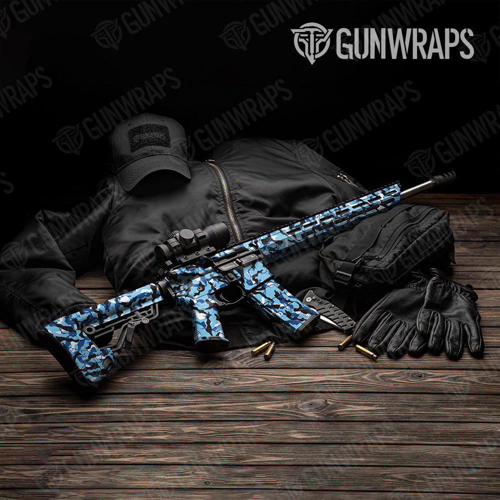 Ragged Baby Blue Camo AR 15 Gun Skin Vinyl Wrap