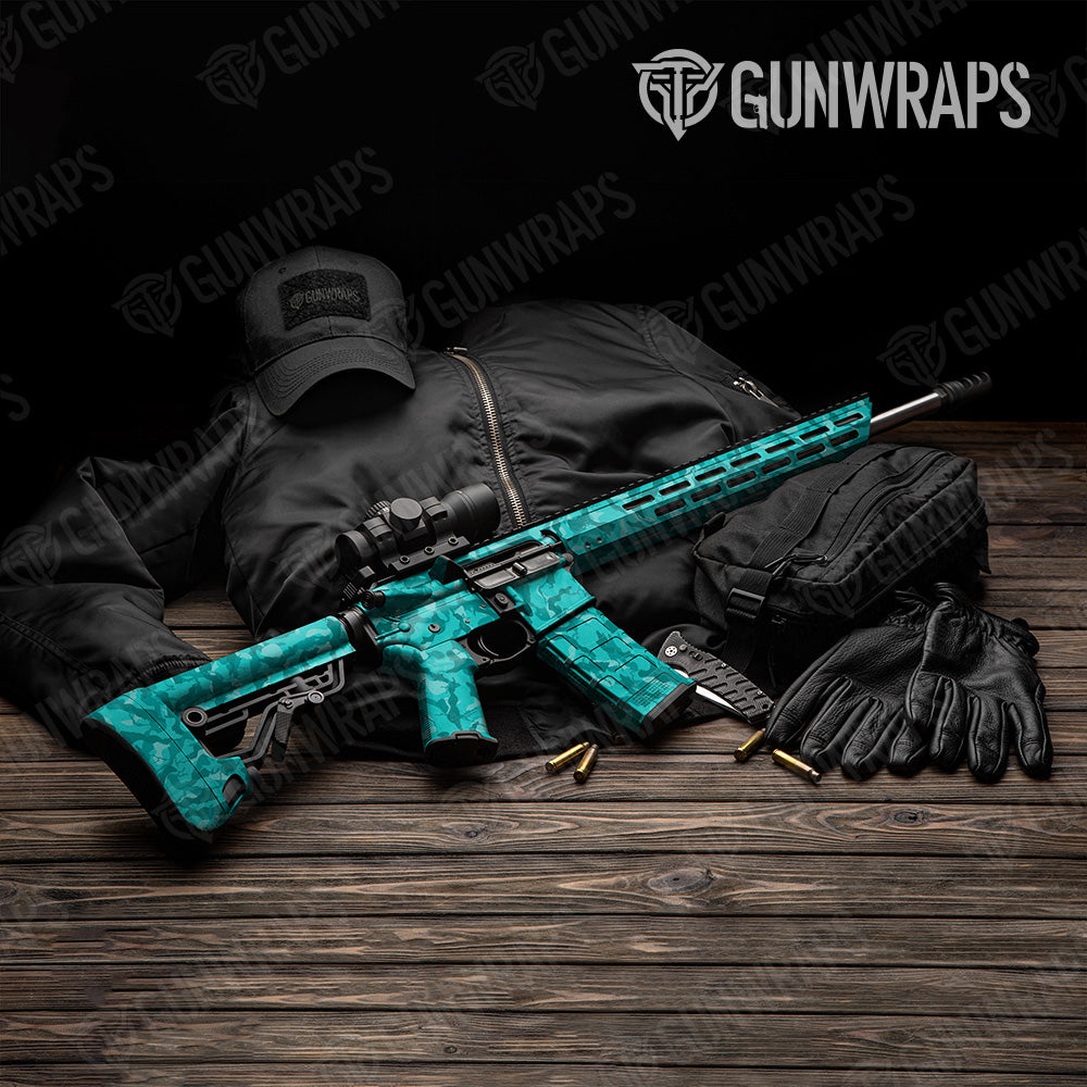 Ragged Elite Tiffany Blue Camo AR 15 Gun Skin Vinyl Wrap
