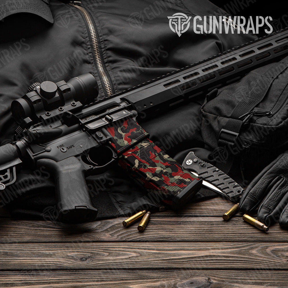 Ragged Militant Red Camo AR 15 Mag & Mag Well Gun Skin Vinyl Wrap
