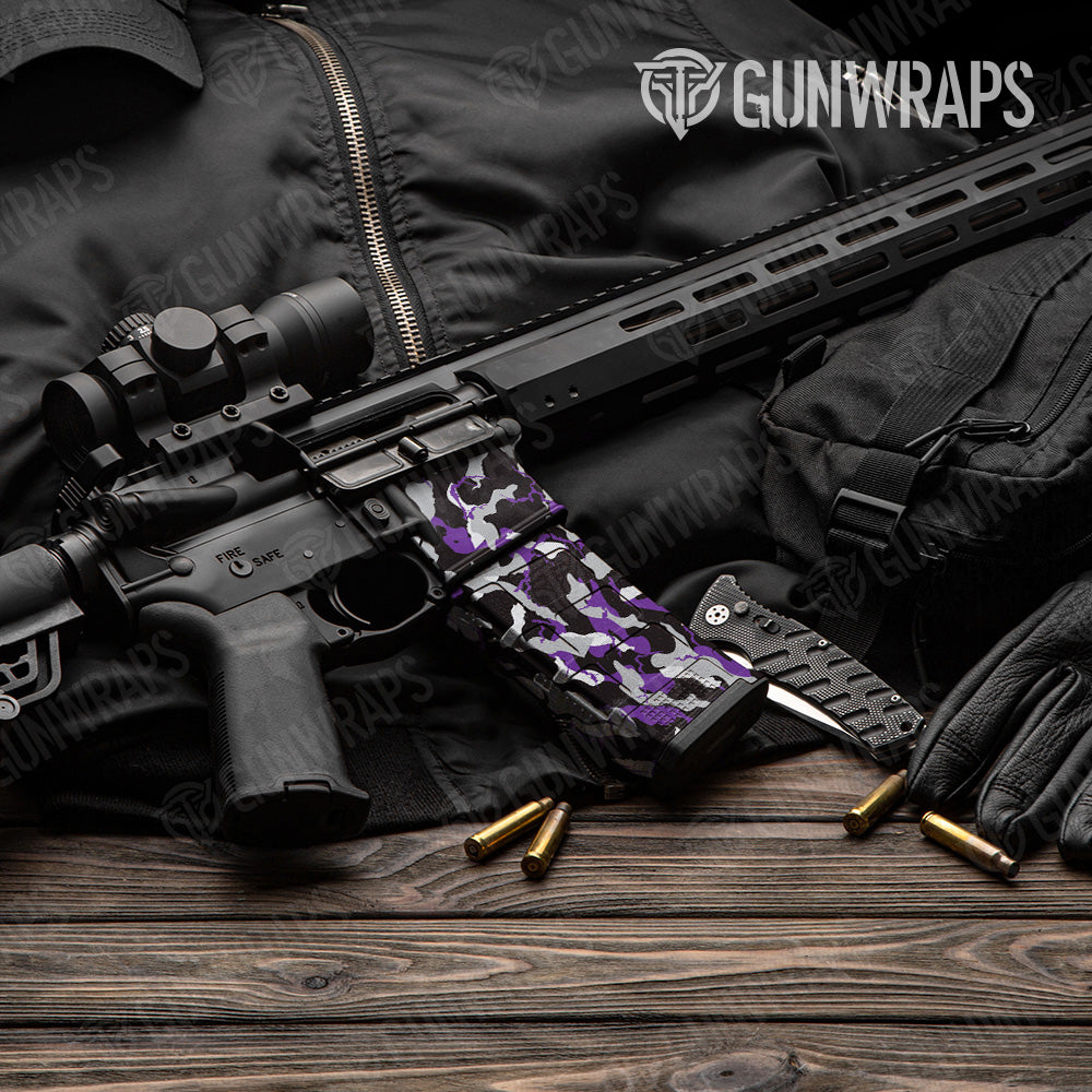 Ragged Purple Tiger Camo AR 15 Mag & Mag Well Gun Skin Vinyl Wrap