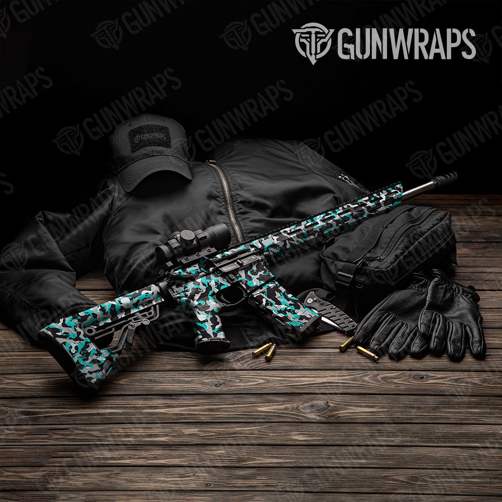 Ragged Tiffany Blue Tiger Camo AR 15 Gun Skin Vinyl Wrap