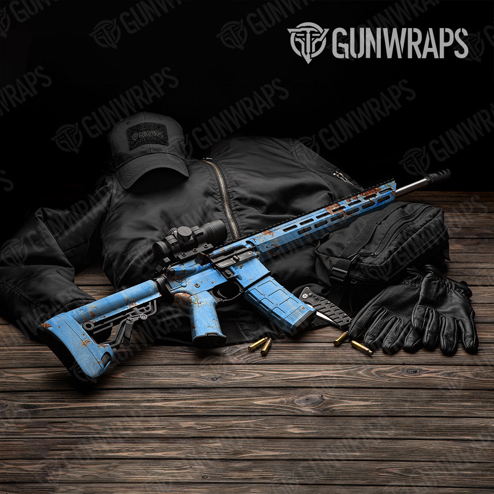 Rust 3D Baby Blue AR 15 Gun Skin Vinyl Wrap