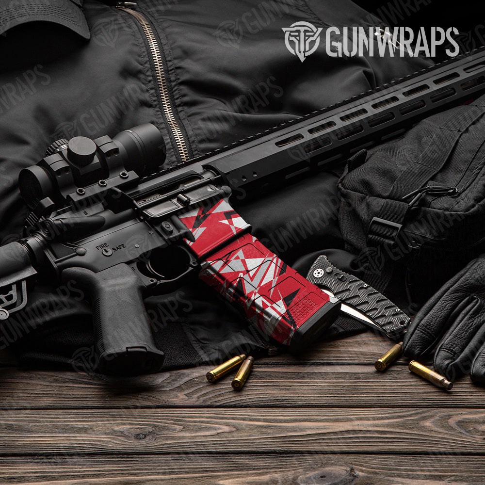 Sharp Red Tiger Camo AR 15 Mag & Mag Well Gun Skin Vinyl Wrap