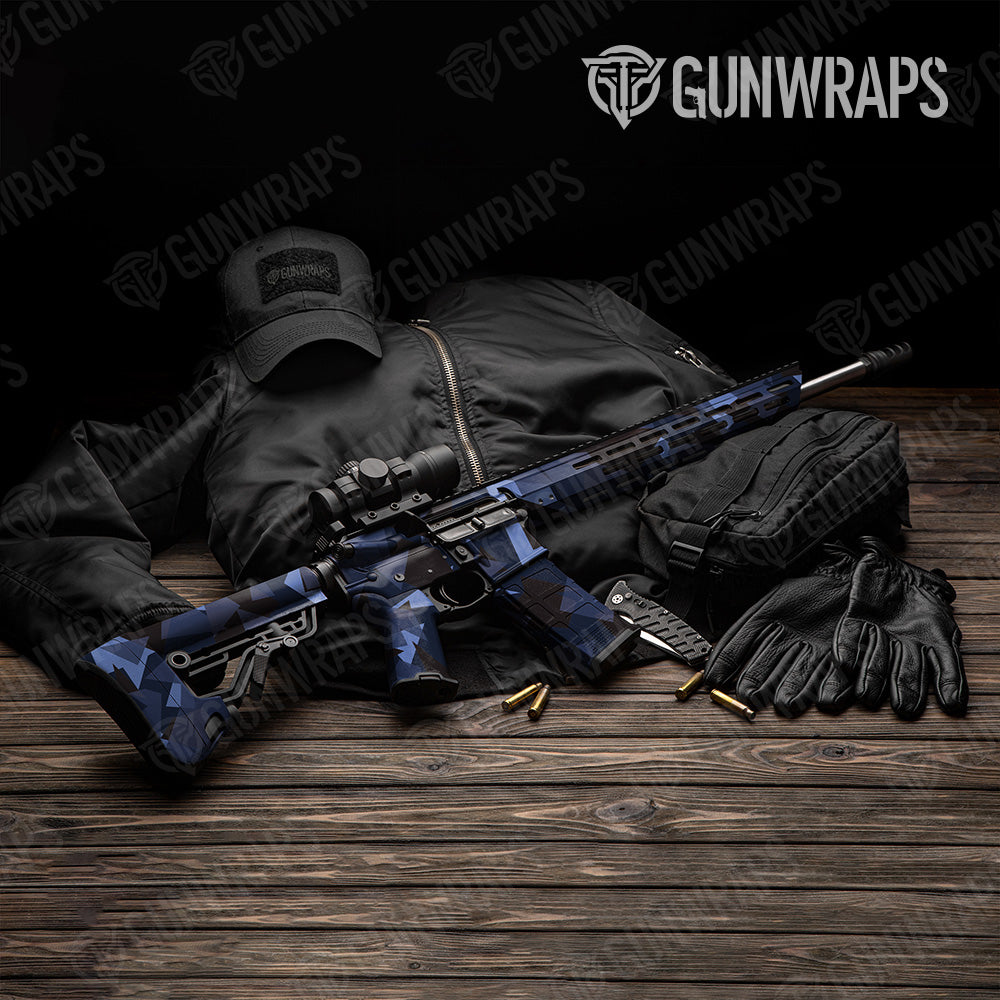 Shattered Blue Midnight Camo AR 15 Gun Skin Vinyl Wrap