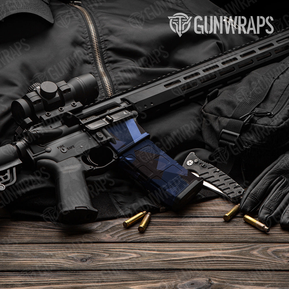 Shattered Blue Midnight Camo AR 15 Mag & Mag Well Gun Skin Vinyl Wrap