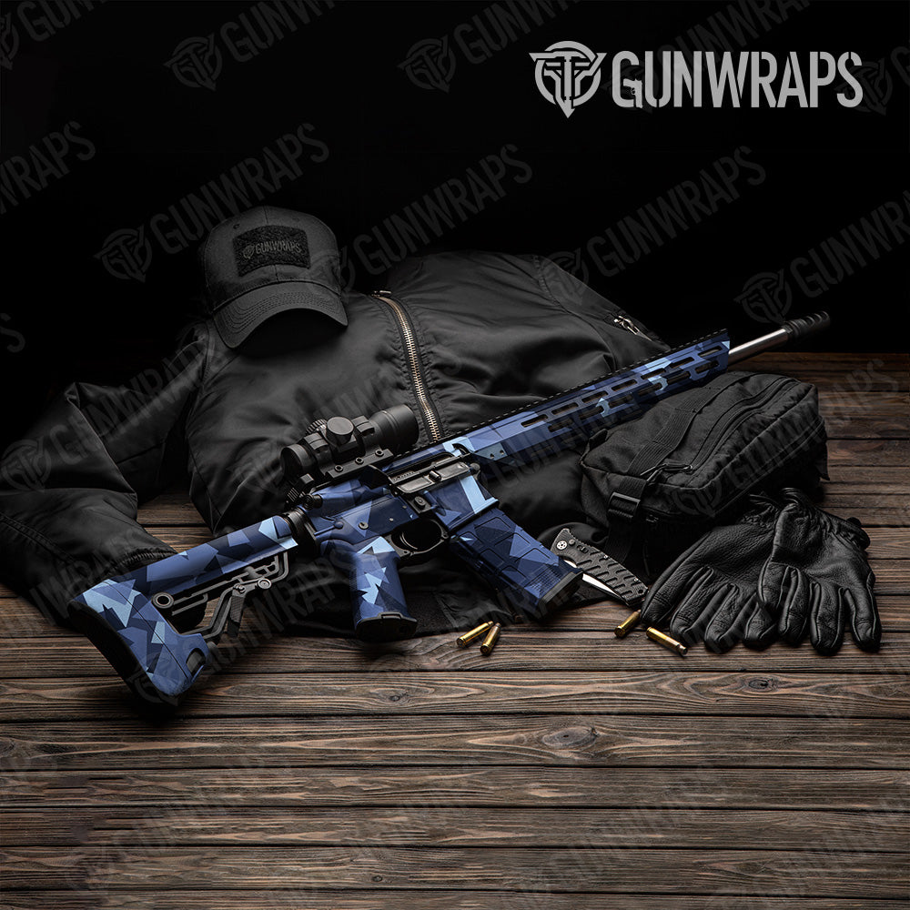 Shattered Blue Urban Night Camo AR 15 Gun Skin Vinyl Wrap