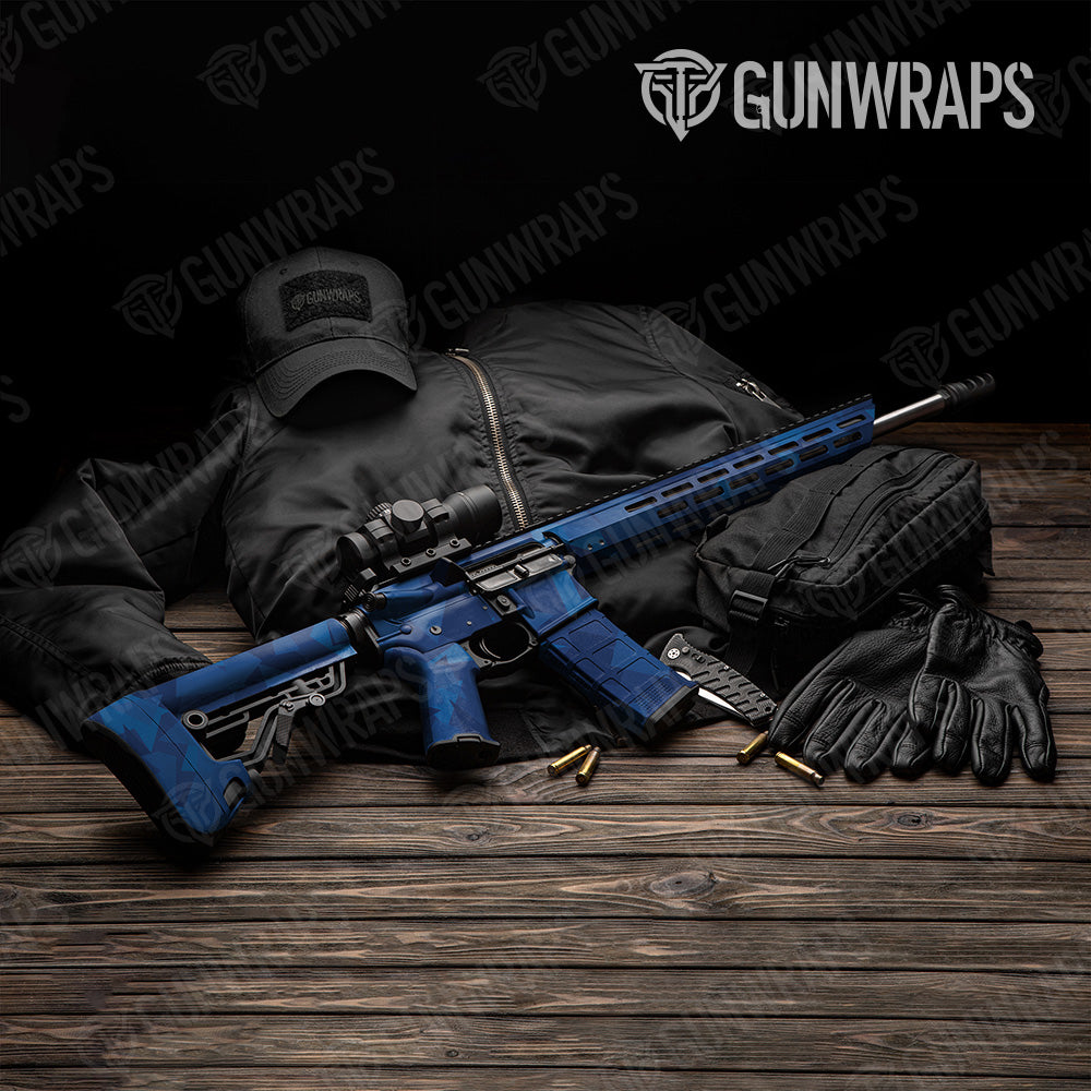 Shattered Elite Blue Camo AR 15 Gun Skin Vinyl Wrap
