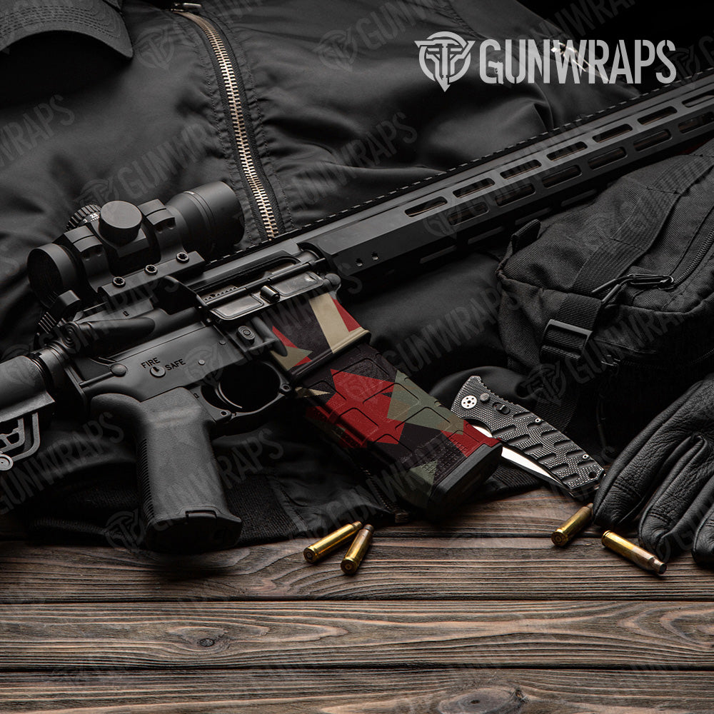 Shattered Militant Red Camo AR 15 Mag & Mag Well Gun Skin Vinyl Wrap