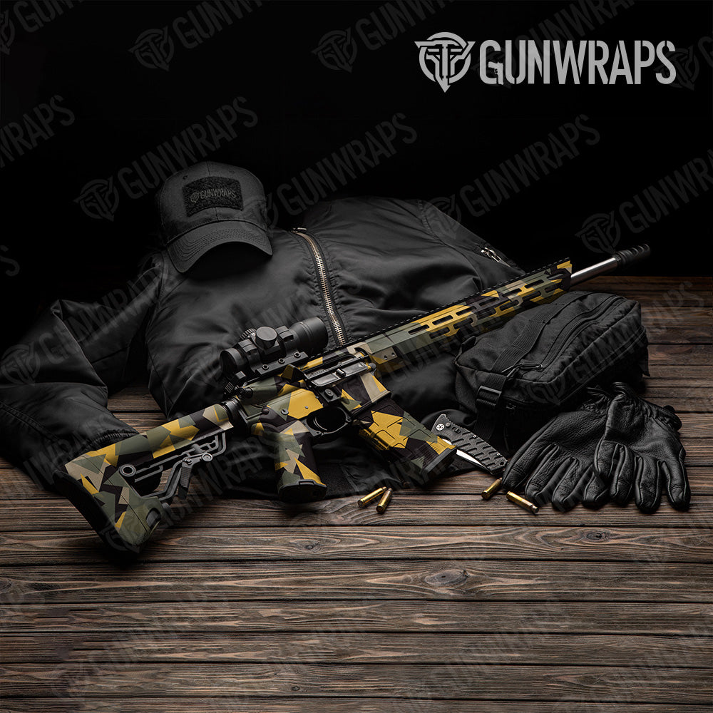 Shattered Militant Yellow Camo AR 15 Gun Skin Vinyl Wrap