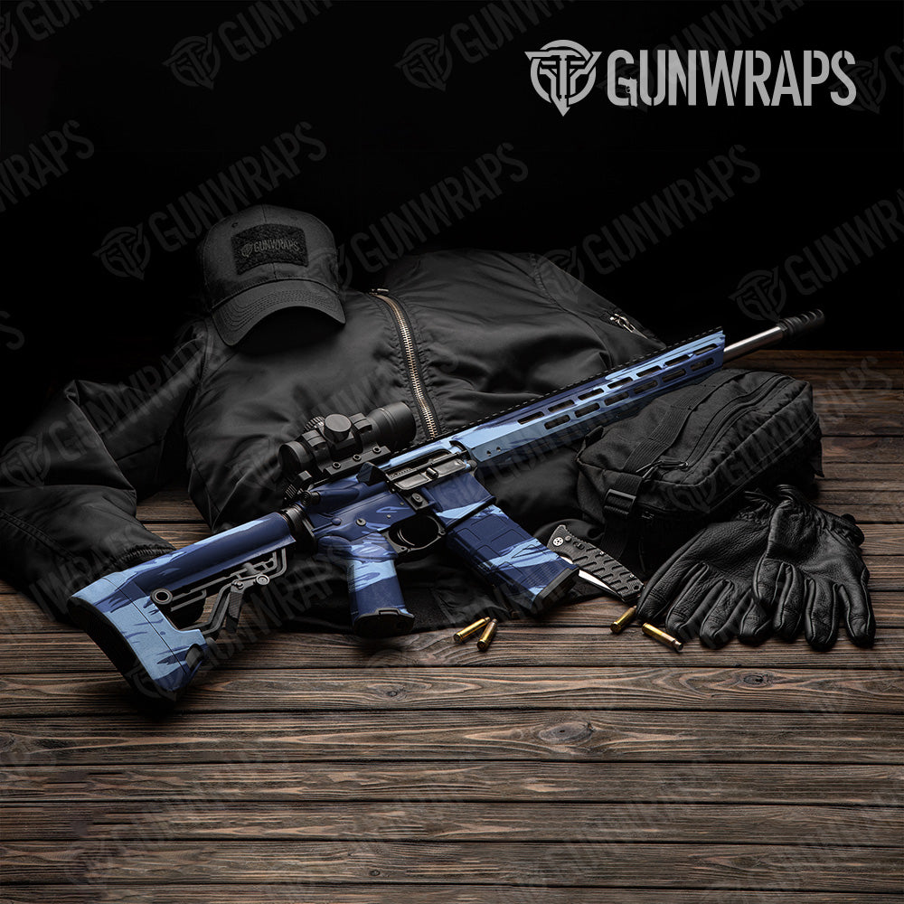 Shredded Blue Urban Night Camo AR 15 Gun Skin Vinyl Wrap