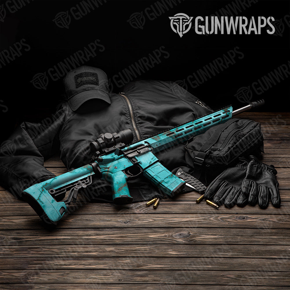 Stone Turquoise Marble AR 15 Gun Skin Vinyl Wrap