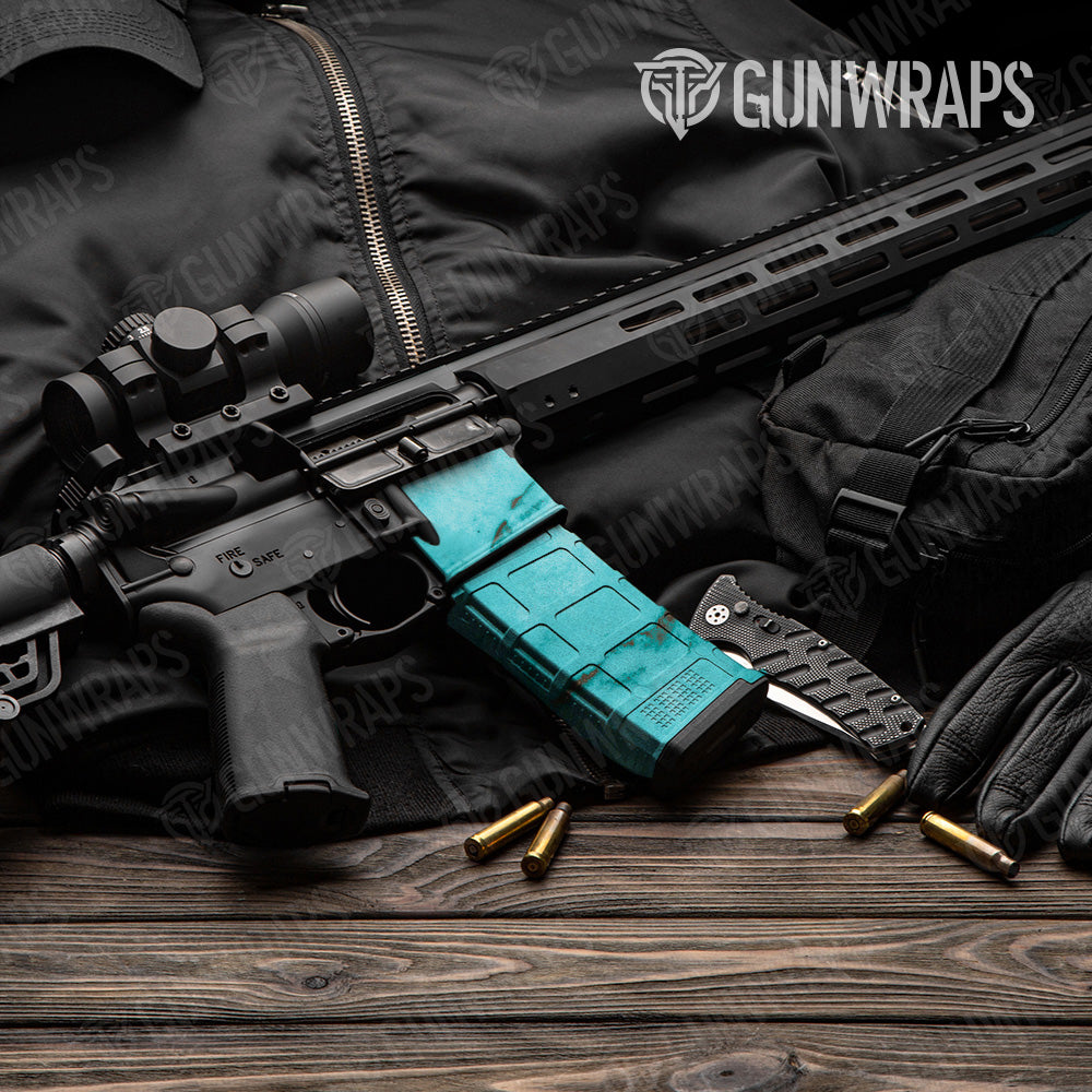 Stone Turquoise Marble AR 15 Mag & Mag Well Gun Skin Vinyl Wrap