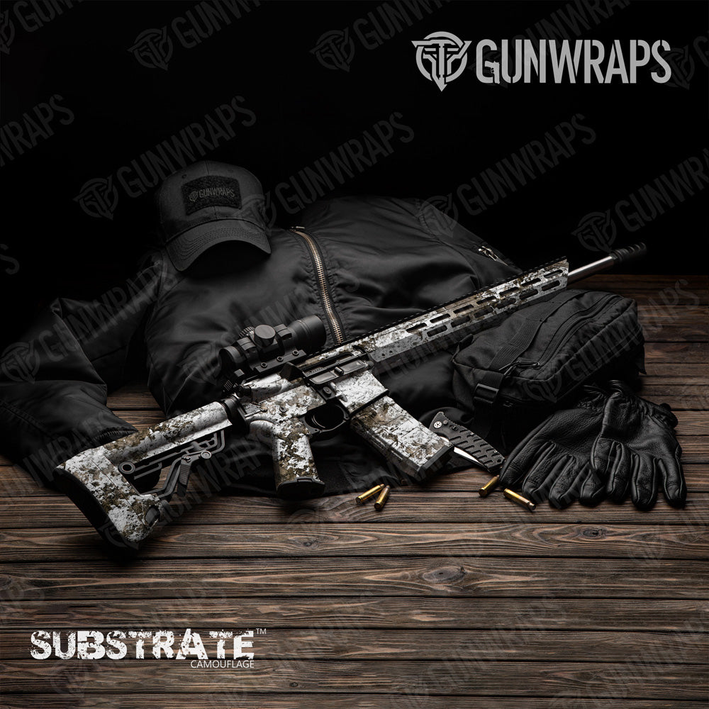 AR 15 Substrate Snowfall Camo Gun Skin Vinyl Wrap Film