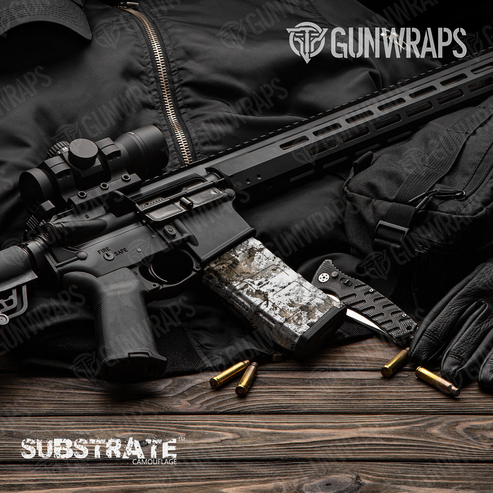 AR 15 Mag Substrate Snowfall Camo Gun Skin Vinyl Wrap Film