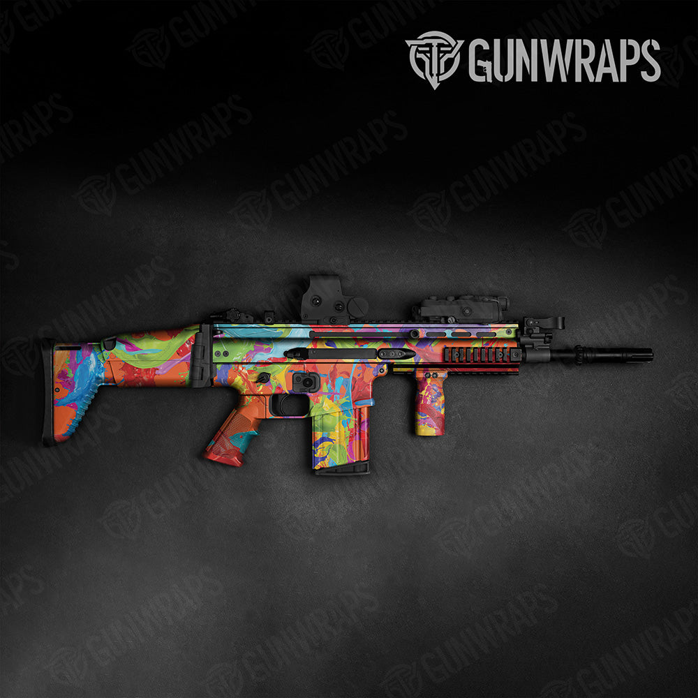 Paint Splatter Orange Tactical Gun Skin Vinyl Wrap