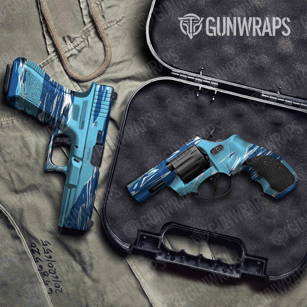 Shredded Baby Blue Camo Pistol & Revolver Gun Skin Vinyl Wrap