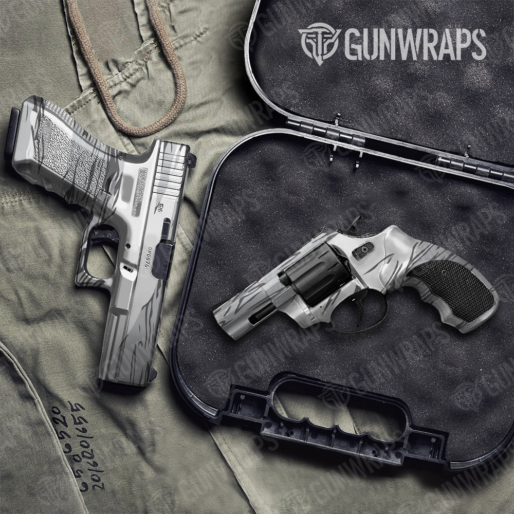 Shredded Snow Camo Pistol & Revolver Gun Skin Vinyl Wrap