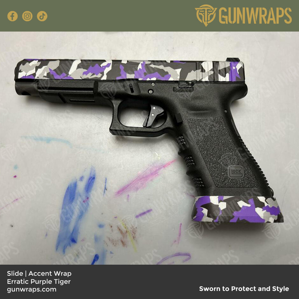 Pistol Slide Erratic Purple Tiger Camo Gun Skin Vinyl Wrap