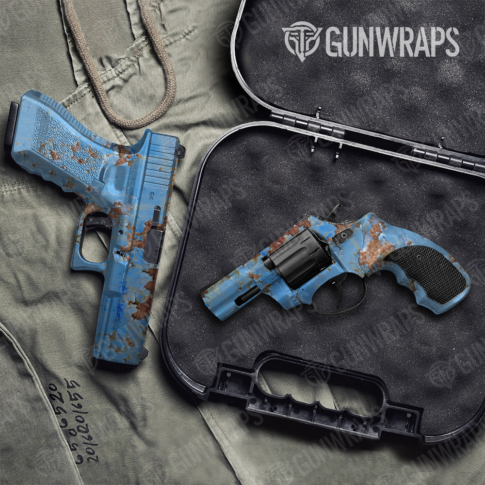 Rust 3D Baby Blue Pistol & Revolver Gun Skin Vinyl Wrap