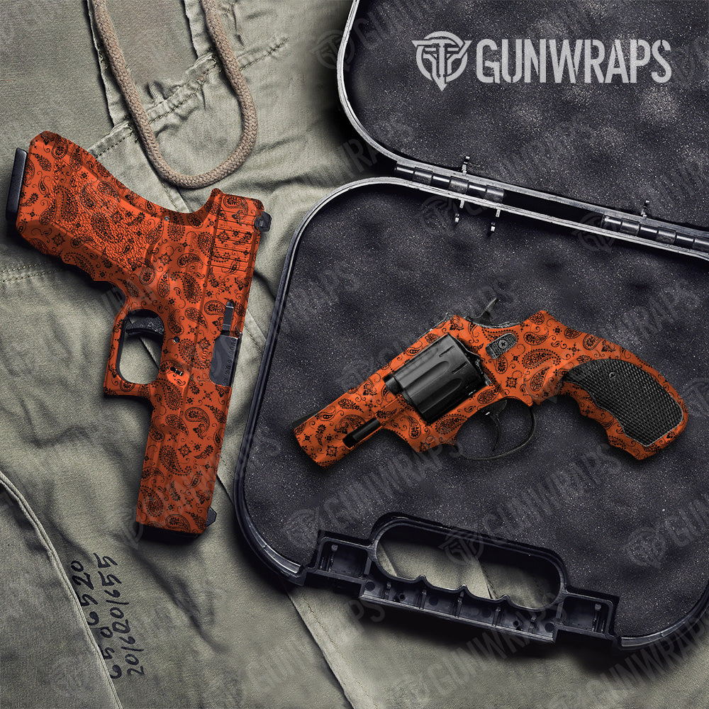 Bandana Orange Black Pistol & Revolver Gun Skin Vinyl Wrap