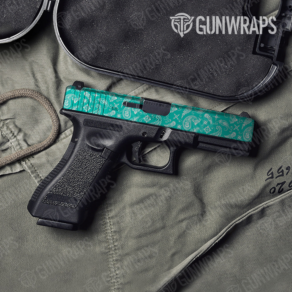 Bandana Tiffany Blue White Pistol Slide Gun Skin Vinyl Wrap