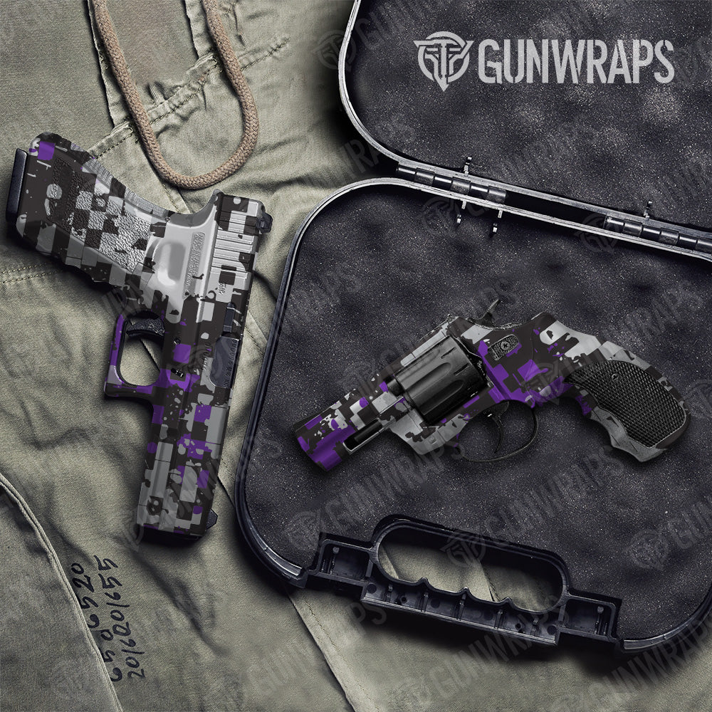 Broken Plaid Purple Camo Pistol & Revolver Gun Skin Vinyl Wrap
