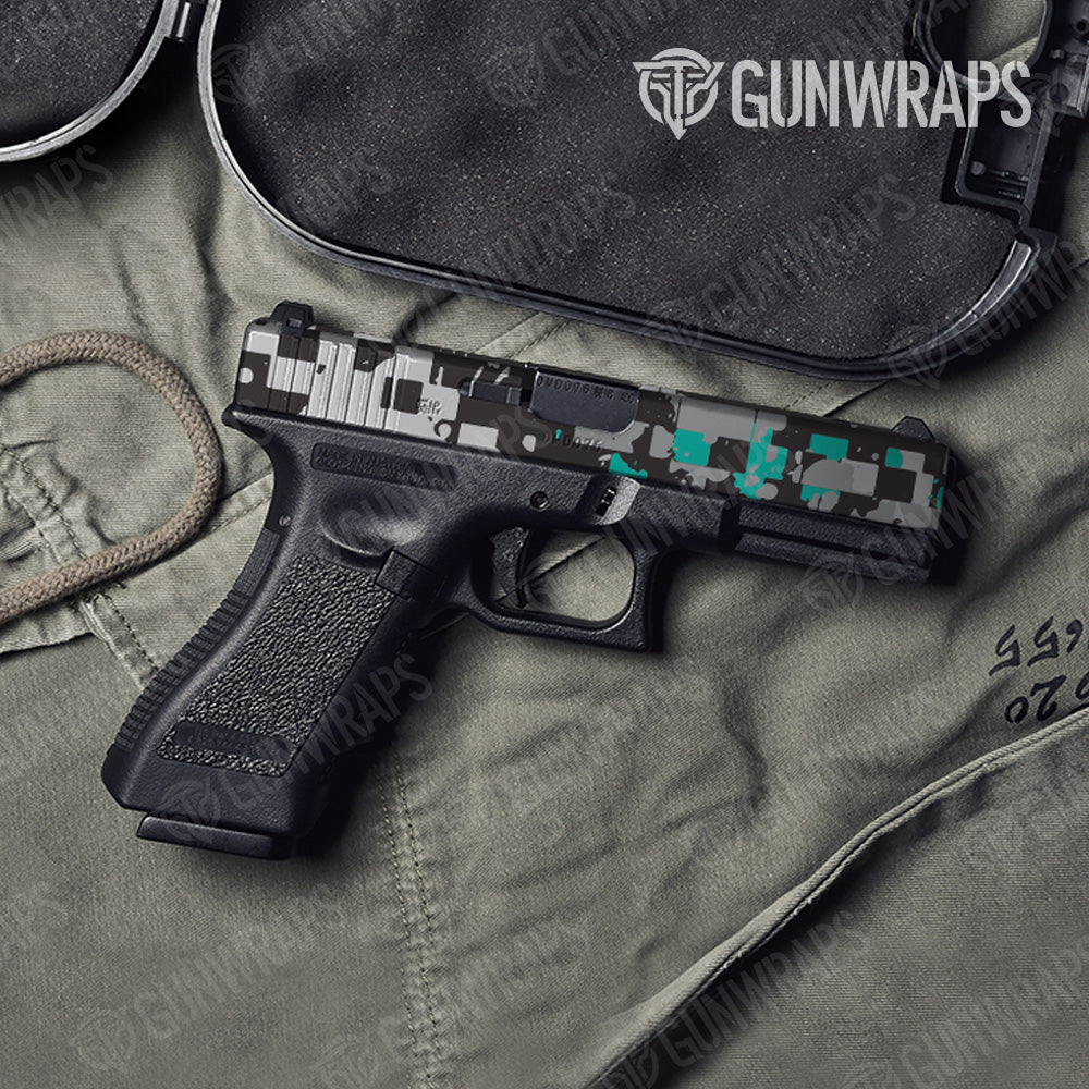Broken Plaid Tiffany Blue Camo Pistol Slide Gun Skin Vinyl Wrap