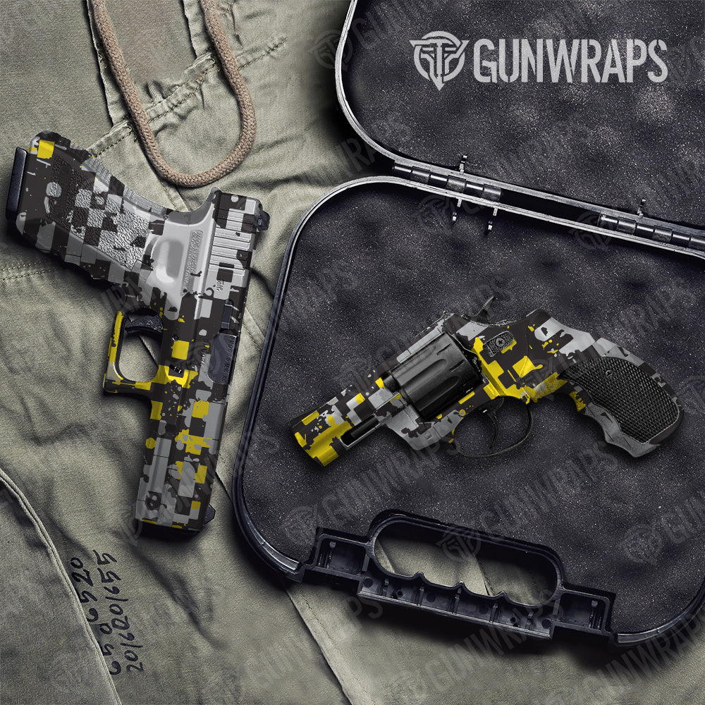 Broken Plaid Yellow Camo Pistol & Revolver Gun Skin Vinyl Wrap
