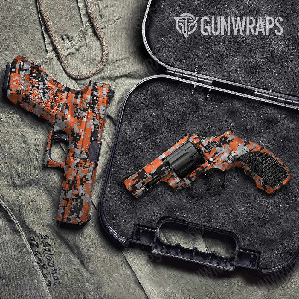 Digital Orange Tiger Camo Pistol & Revolver Gun Skin Vinyl Wrap