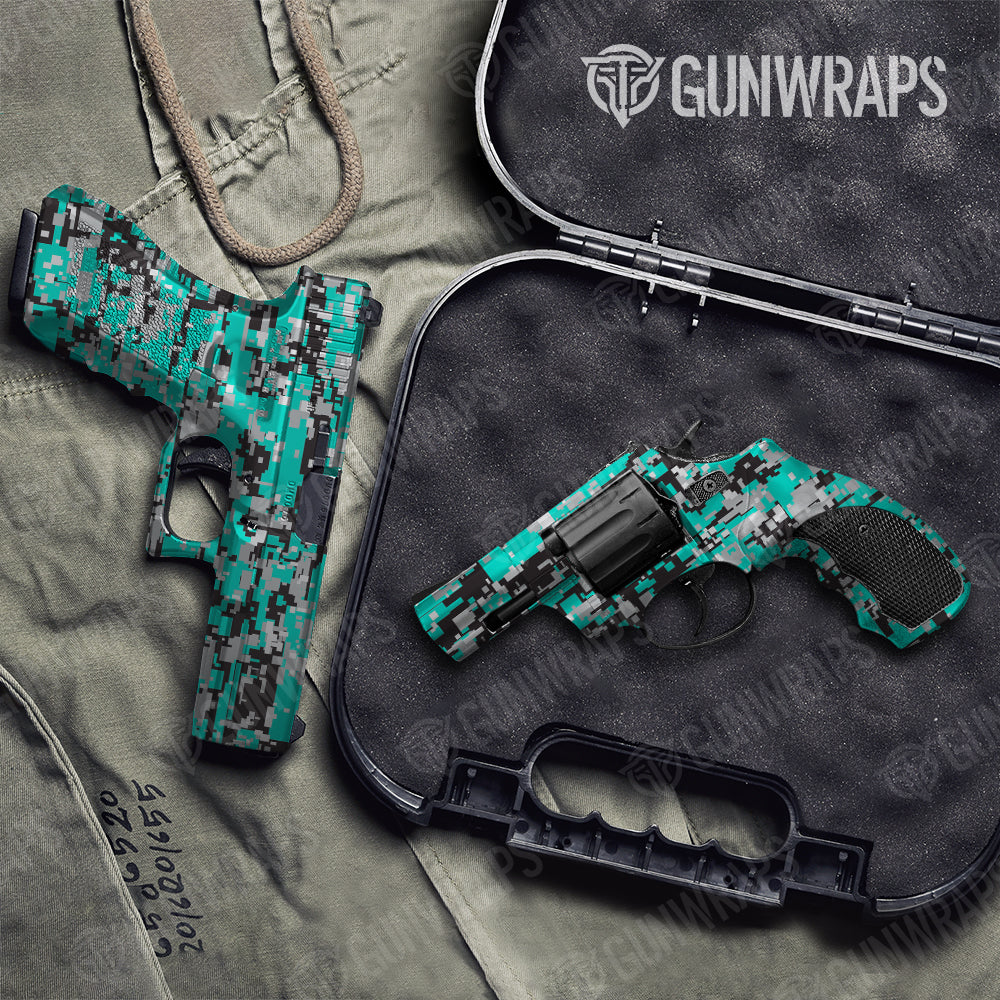 Digital Tiffany Blue Tiger Camo Pistol & Revolver Gun Skin Vinyl Wrap