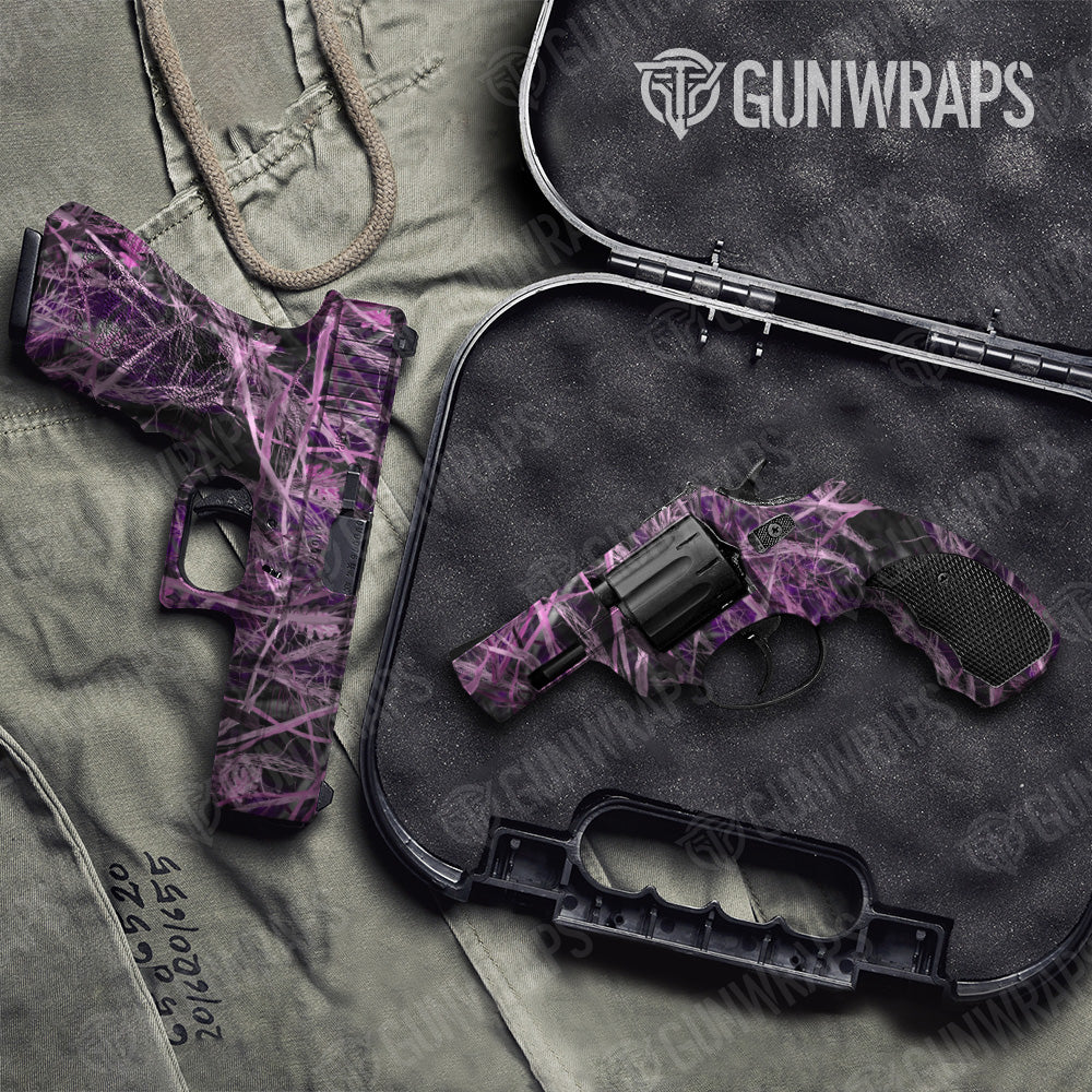 Nature Dry Grassland Pink Camo Pistol & Revolver Gun Skin Vinyl Wrap