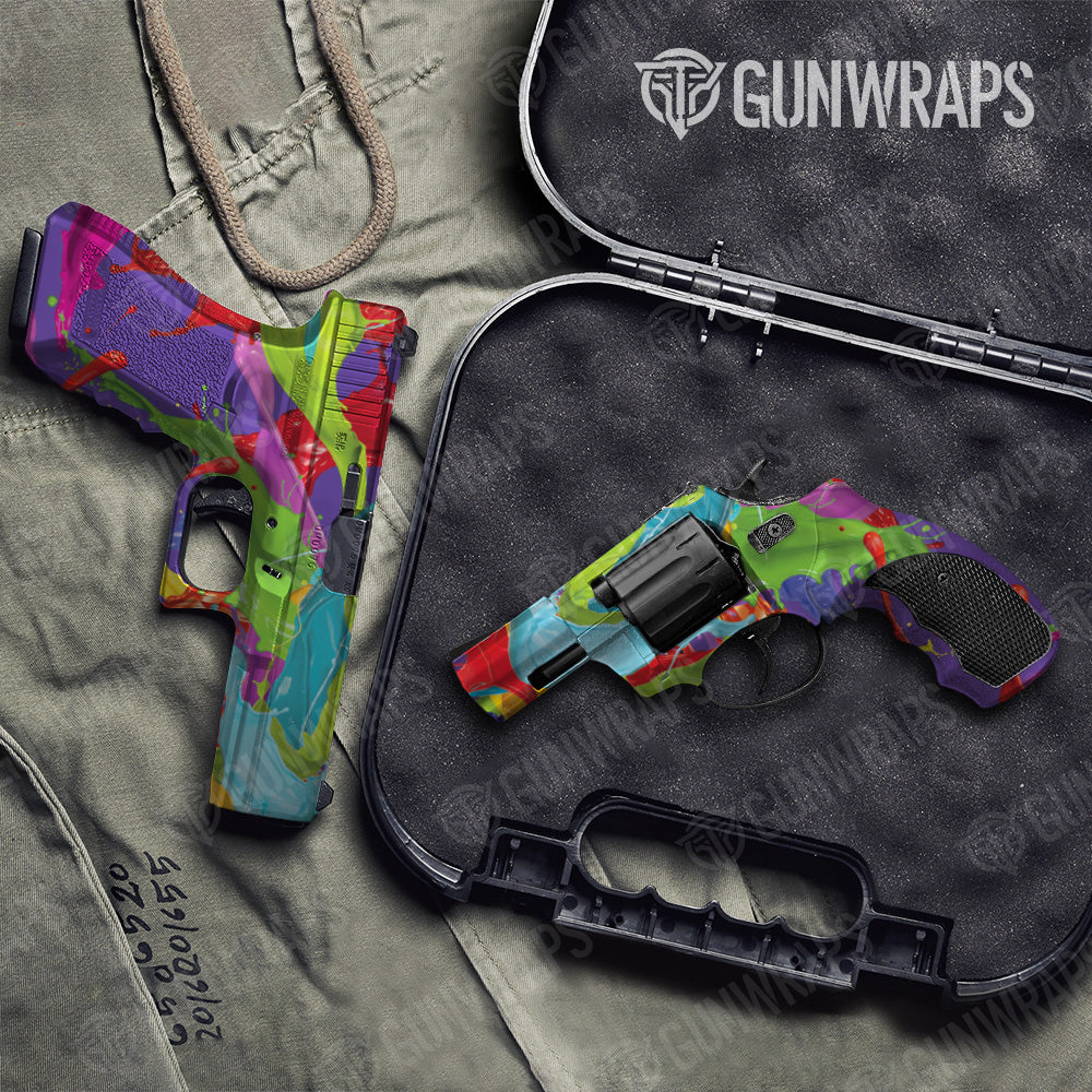 Paint Splatter Purple Pistol & Revolver Gun Skin Vinyl Wrap